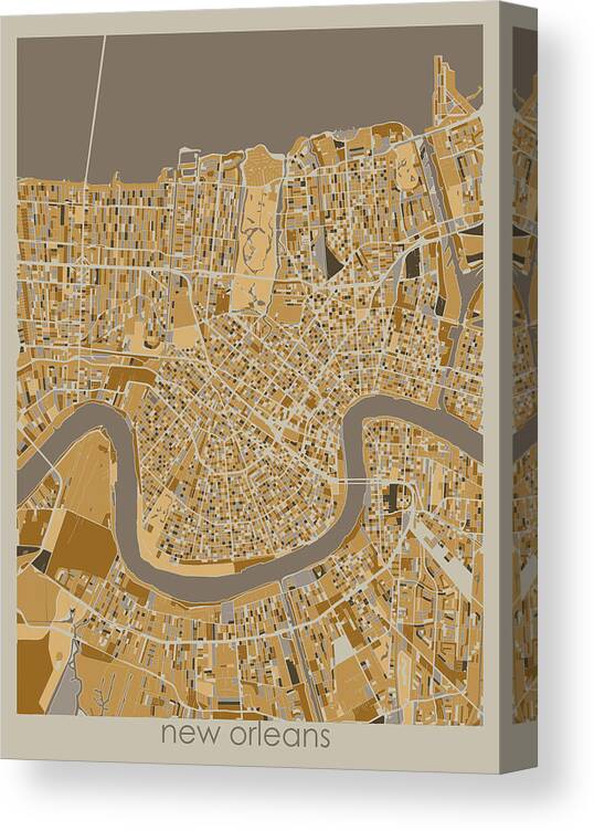 New Orleans Canvas Print featuring the digital art New Orleans Map Retro 4 by Bekim M