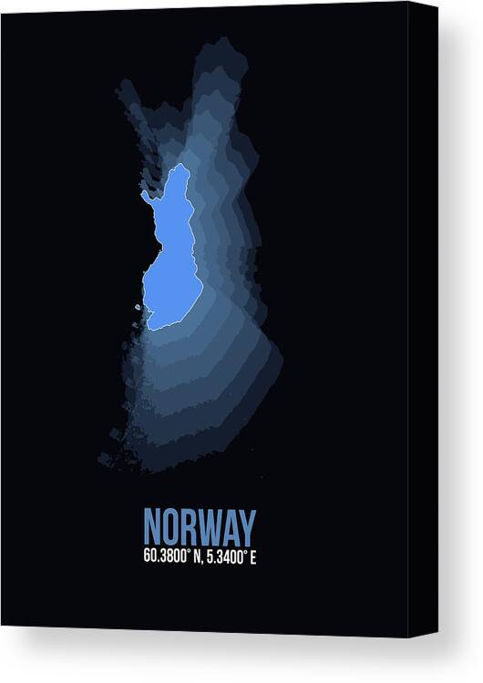 Map Of Norway Canvas Print featuring the digital art Norway Radiant Map II by Naxart Studio