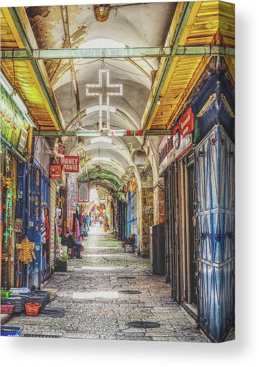 Jerusalem Canvas Print featuring the photograph Old City Souq by Bearj B Photo Art
