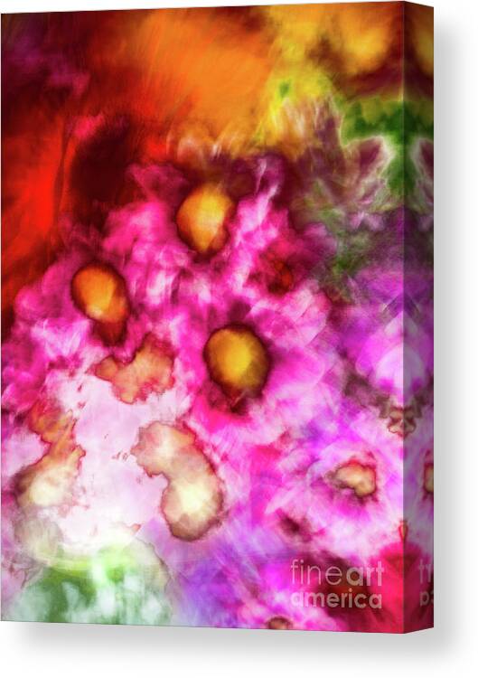 Abstract Canvas Print featuring the photograph Orange pink and yellow flower abstract by Phillip Rubino