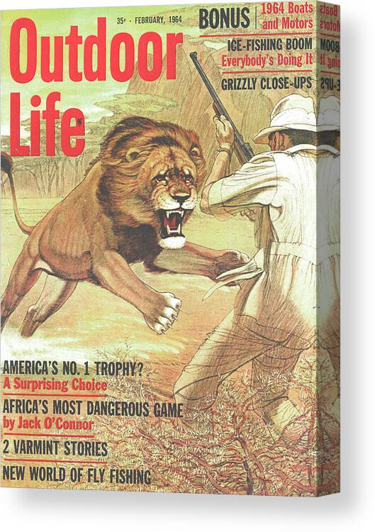 Fishing Canvas Print featuring the drawing Outdoor Life Magazine Cover February 1964 by Outdoor Life