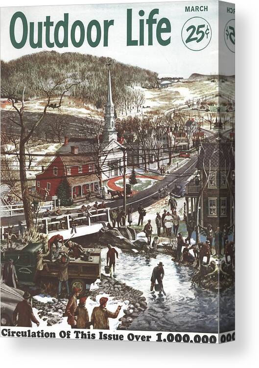 Small Town Canvas Print featuring the drawing Outdoor Life Magazine Cover March 1953 by Outdoor Life
