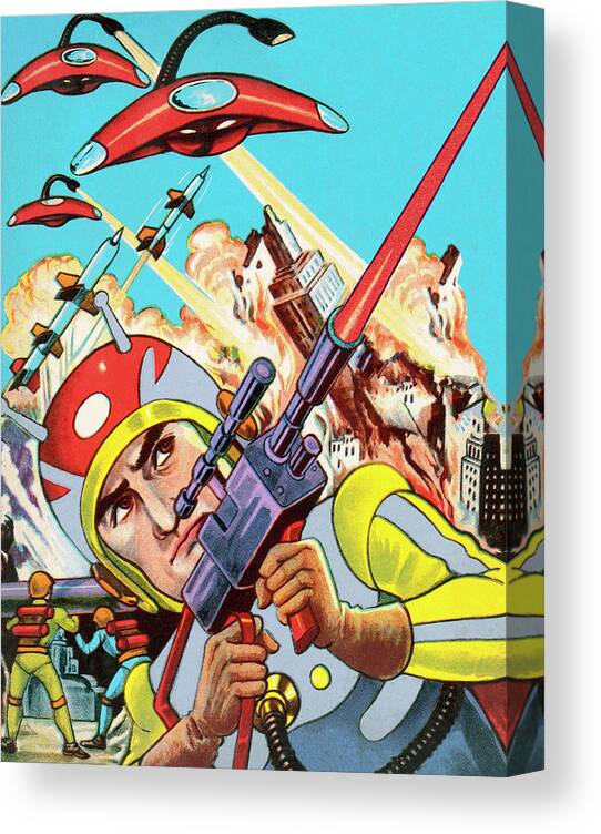Adult Canvas Print featuring the drawing Outer Space Attack by CSA Images