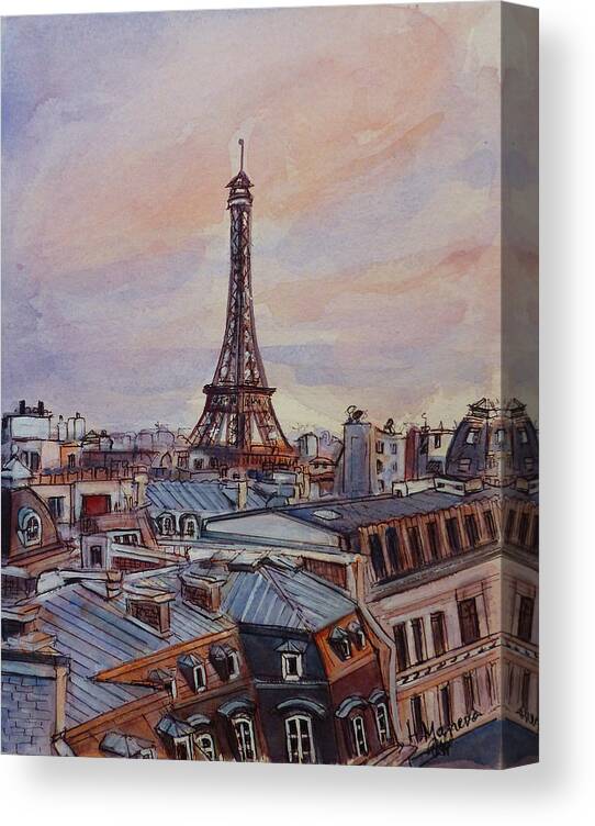 Paris Canvas Print featuring the painting Parisian rooftops by Henrieta Maneva