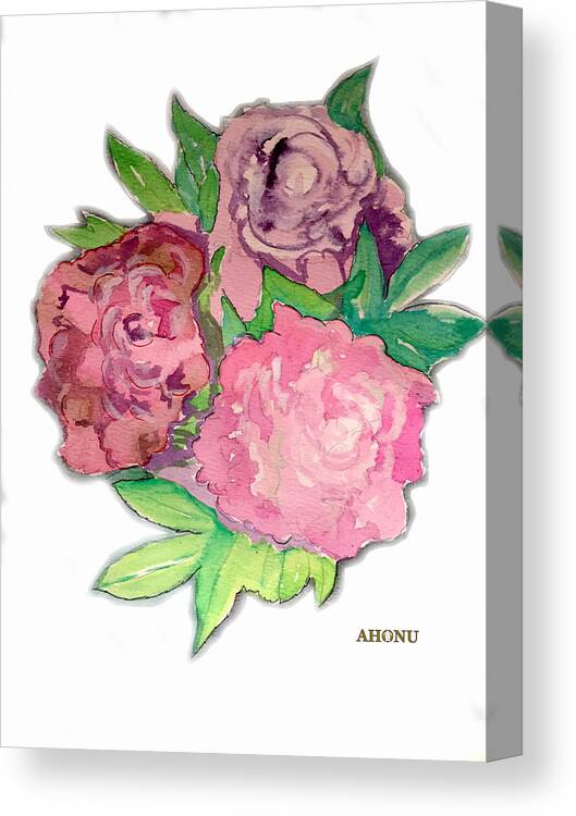 Peonie Canvas Print featuring the painting Peonie Roses by AHONU Aingeal Rose