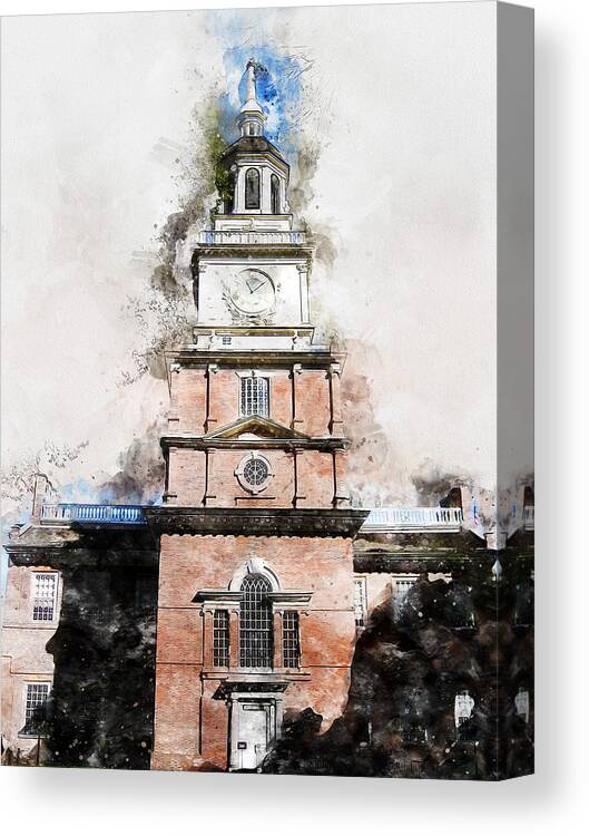 Philadelphia Independence Hall Canvas Print featuring the painting Philadelphia Independence Hall - 01 by AM FineArtPrints