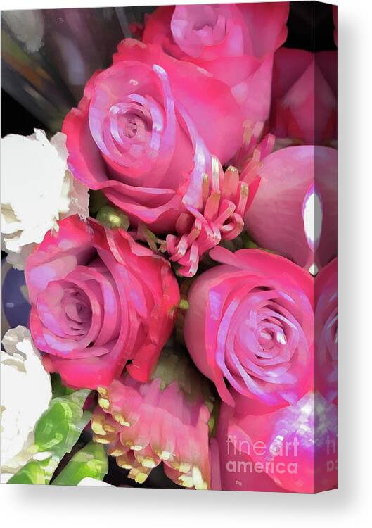Abstract Canvas Print featuring the photograph Pink rose flower abstract by Phillip Rubino