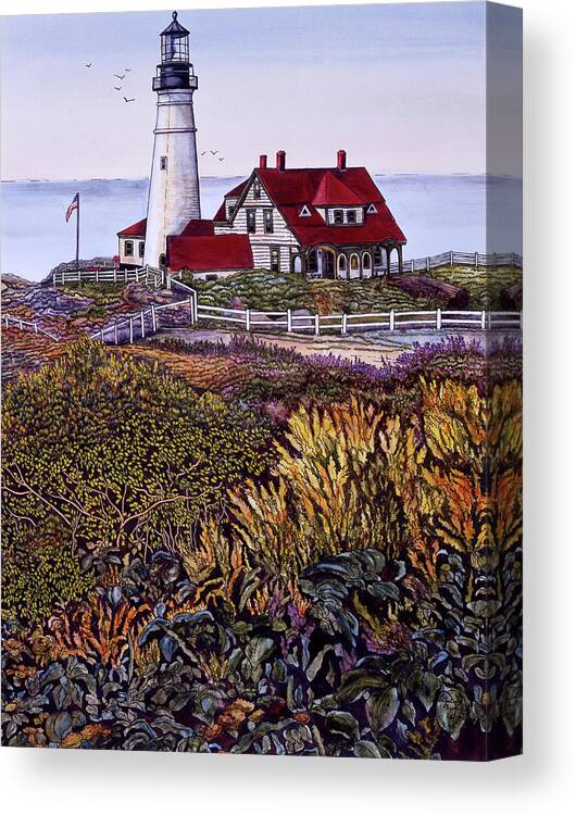 Lighthouse In Portland Canvas Print featuring the painting Portland Headlight 2 by Thelma Winter