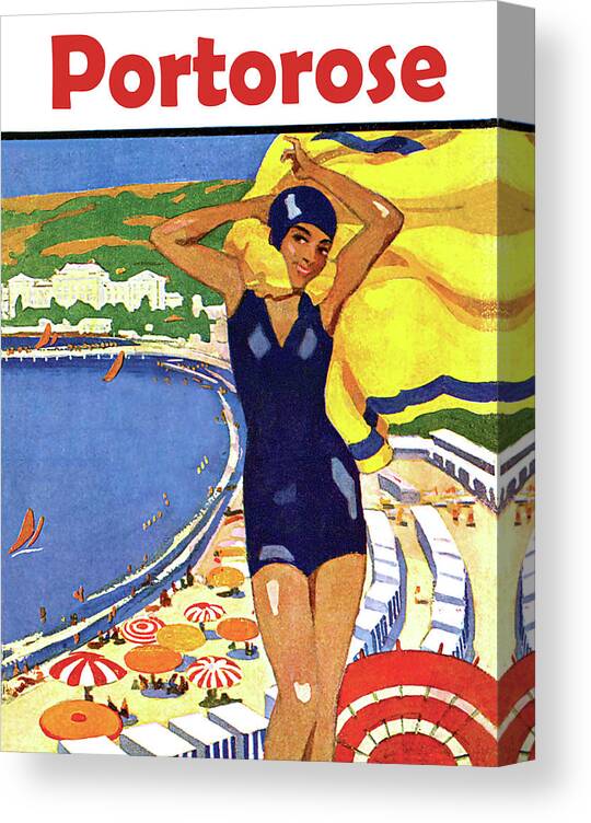 Swimming Canvas Print featuring the digital art Portorose, Girl on the beach by Long Shot