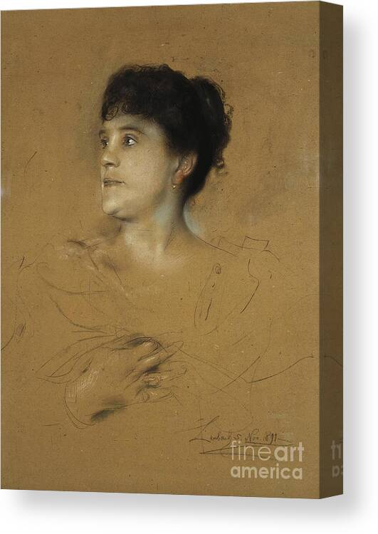 Beauty Canvas Print featuring the drawing Portrait Of Marcella Sembrich, 1891 by Franz Seraph Von Lenbach