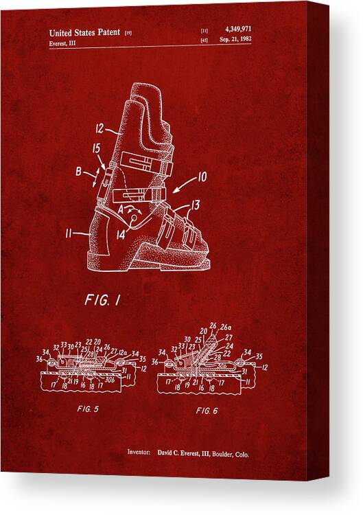 Pp1037-burgundy Ski Boots Patent Poster Canvas Print featuring the digital art Pp1037-burgundy Ski Boots Patent Poster by Cole Borders