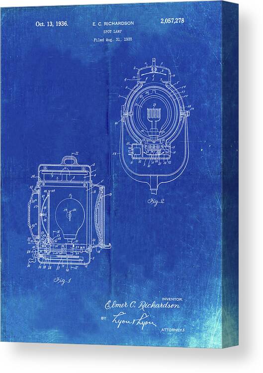 Pp1123-faded Blueprint Vintage Movie Set Light Patent Poster Canvas Print featuring the digital art Pp1123-faded Blueprint Vintage Movie Set Light Patent Poster by Cole Borders