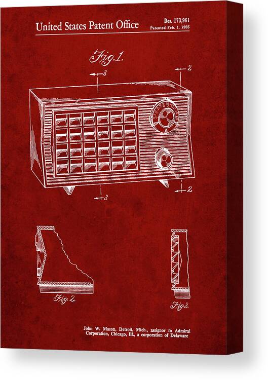 Pp1126-burgundy Vintage Table Radio Patent Poster Canvas Print featuring the digital art Pp1126-burgundy Vintage Table Radio Patent Poster by Cole Borders
