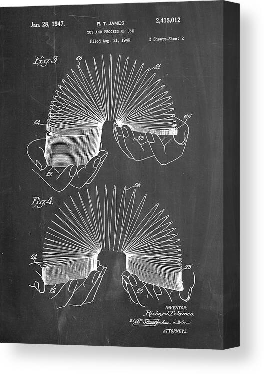 Pp125- Chalkboard Slinky Toy Patent Poster Canvas Print featuring the digital art Pp125- Chalkboard Slinky Toy Patent Poster by Cole Borders