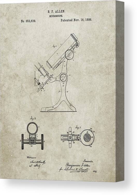 Pp132- Sandstone Antique Microscope Patent Poster Canvas Print featuring the digital art Pp132- Sandstone Antique Microscope Patent Poster by Cole Borders