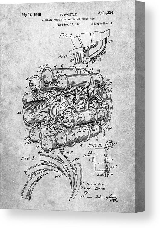 Pp14- Jet Engine Patent Poster Canvas Print featuring the digital art Pp14- Jet Engine Patent Poster by Cole Borders