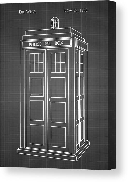 Pp189- Black Grid Doctor Who Tardis Poster Canvas Print featuring the digital art Pp189- Black Grid Doctor Who Tardis Poster by Cole Borders