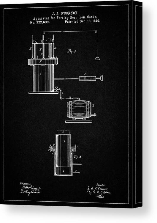 Pp215-vintage Black Antique Beer Cask Diagram Patent Poster Canvas Print featuring the digital art Pp215-vintage Black Antique Beer Cask Diagram Patent Poster by Cole Borders