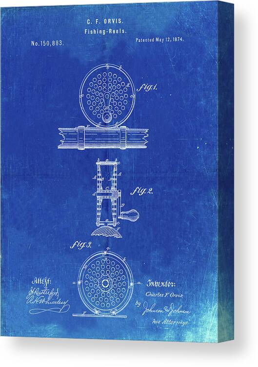 Pp225-faded Blueprint Orvis 1874 Fly Fishing Reel Patent Poster Canvas  Print / Canvas Art by Cole Borders - Pixels Canvas Prints