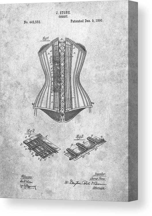 Pp259-slate Corset Patent Poster Canvas Print featuring the digital art Pp259-slate Corset Patent Poster by Cole Borders