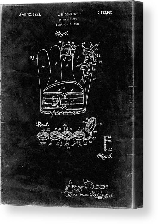 Pp272-black Grunge Denkert Baseball Glove Patent Poster Canvas Print featuring the digital art Pp272-black Grunge Denkert Baseball Glove Patent Poster by Cole Borders