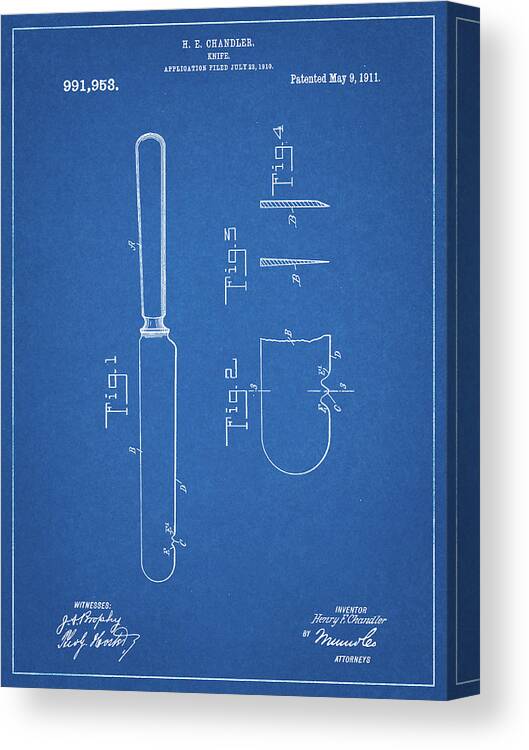 Pp278-blueprint Meat Knife Poster Canvas Print featuring the digital art Pp278-blueprint Meat Knife Poster by Cole Borders