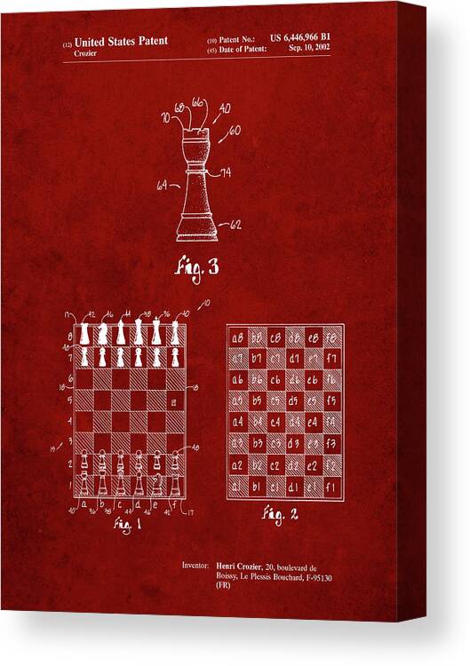 Pp286-burgundy Speed Chess Game Patent Poster Canvas Print featuring the digital art Pp286-burgundy Speed Chess Game Patent Poster by Cole Borders