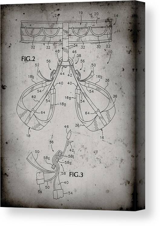 Pp297-faded Grey Rock Climbing Harness Patent Poster Canvas Print featuring the digital art Pp297-faded Grey Rock Climbing Harness Patent Poster by Cole Borders
