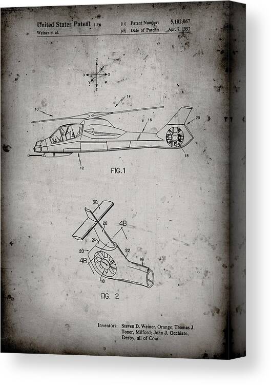 Pp302-faded Grey Helicopter Tail Rotor Patent Poster Canvas Print featuring the digital art Pp302-faded Grey Helicopter Tail Rotor Patent Poster by Cole Borders