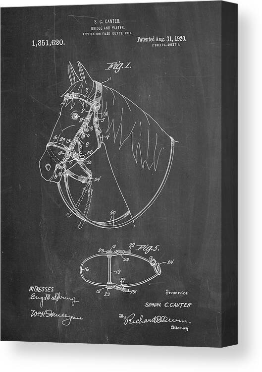 Pp338-chalkboard Bridle And Halter Patent Poster Canvas Print featuring the digital art Pp338-chalkboard Bridle And Halter Patent Poster by Cole Borders