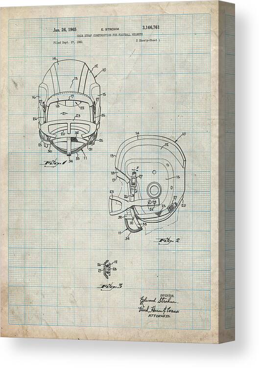 Pp419-antique Grid Parchment Face Mask Football Helmet 1965 Patent Canvas Print featuring the digital art Pp419-antique Grid Parchment Face Mask Football Helmet 1965 Patent by Cole Borders