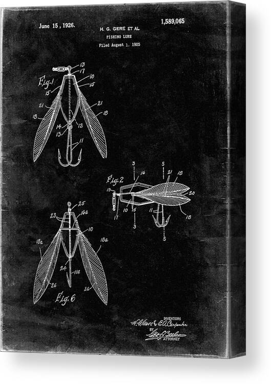 Pp476-black Grunge Surface Fishing Lure Patent Poster Canvas Print featuring the digital art Pp476-black Grunge Surface Fishing Lure Patent Poster by Cole Borders