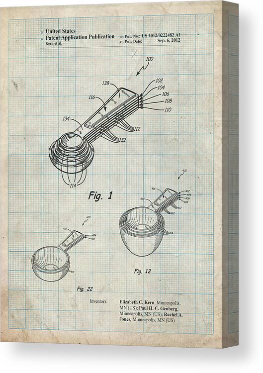Pp484-antique Grid Parchment Stacking Measuring Cups Patent Poster Canvas Print featuring the digital art Pp484-antique Grid Parchment Stacking Measuring Cups Patent Poster by Cole Borders