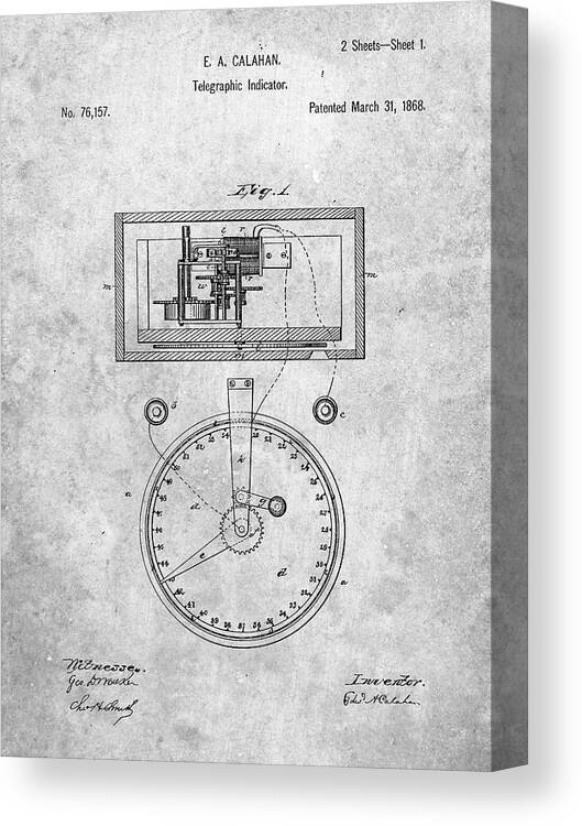 Pp546-slate Stock Telegraphic Ticker 1868 Patent Poster Canvas Print featuring the digital art Pp546-slate Stock Telegraphic Ticker 1868 Patent Poster by Cole Borders