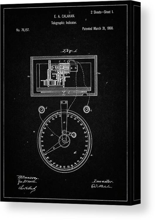 Pp546-vintage Black Stock Telegraphic Ticker 1868 Patent Poster Canvas Print featuring the digital art Pp546-vintage Black Stock Telegraphic Ticker 1868 Patent Poster by Cole Borders