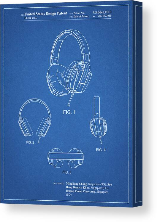 Pp550-blueprint Headphones Patent Poster Canvas Print featuring the digital art Pp550-blueprint Headphones Patent Poster by Cole Borders