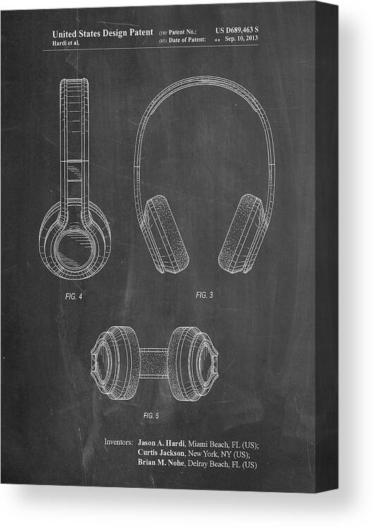 Pp596-chalkboard Bluetooth Headphones Patent Poster Canvas Print featuring the digital art Pp596-chalkboard Bluetooth Headphones Patent Poster by Cole Borders