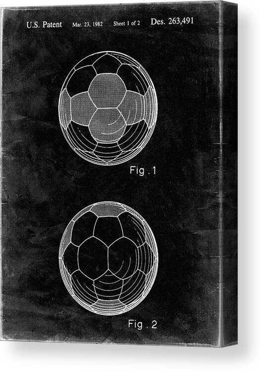 Pp62-black Grunge Leather Soccer Ball Patent Poster Canvas Print featuring the digital art Pp62-black Grunge Leather Soccer Ball Patent Poster by Cole Borders