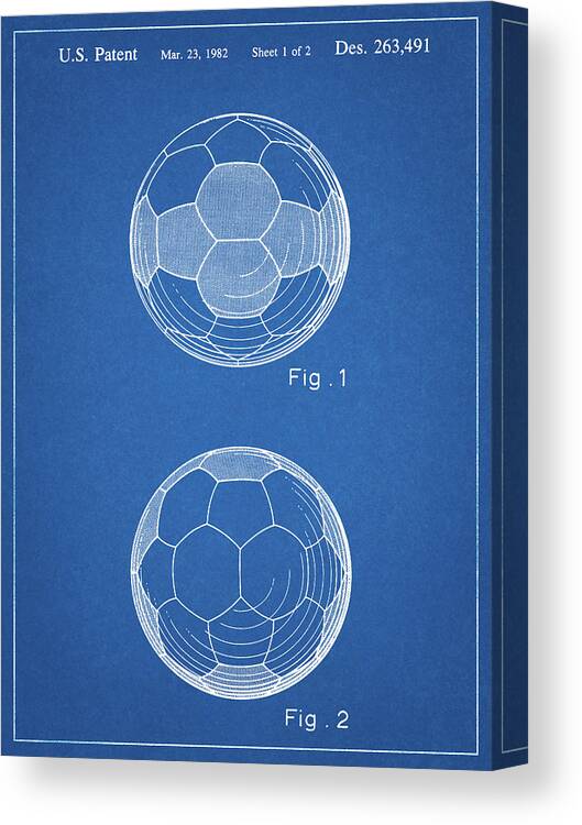 Pp62-blueprint Leather Soccer Ball Patent Poster Canvas Print featuring the digital art Pp62-blueprint Leather Soccer Ball Patent Poster by Cole Borders