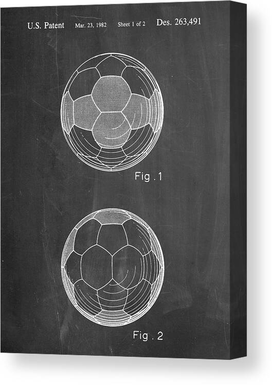 Pp62-chalkboard Leather Soccer Ball Patent Poster Canvas Print featuring the digital art Pp62-chalkboard Leather Soccer Ball Patent Poster by Cole Borders
