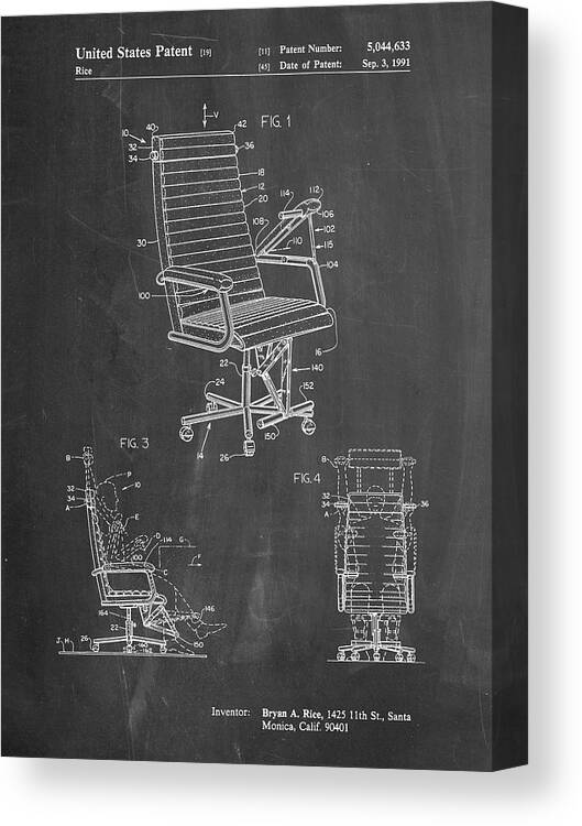 Pp648-chalkboard Exercising Office Chair Patent Poster Canvas Print featuring the digital art Pp648-chalkboard Exercising Office Chair Patent Poster by Cole Borders