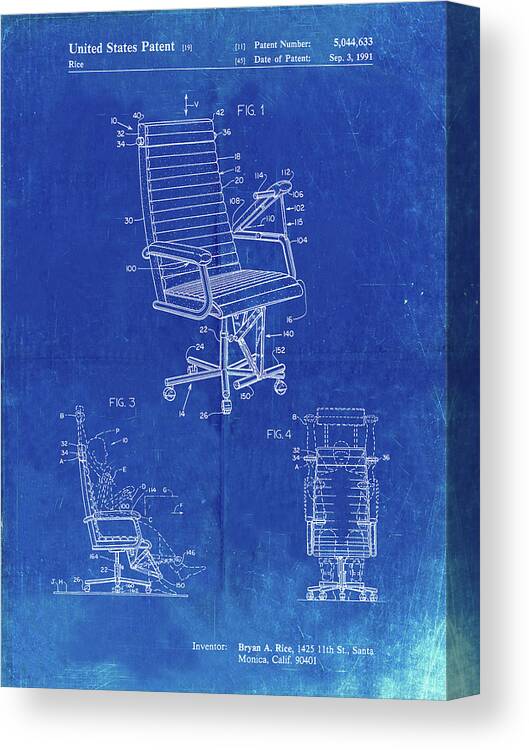 Pp648-faded Blueprint Exercising Office Chair Patent Poster Canvas Print featuring the digital art Pp648-faded Blueprint Exercising Office Chair Patent Poster by Cole Borders