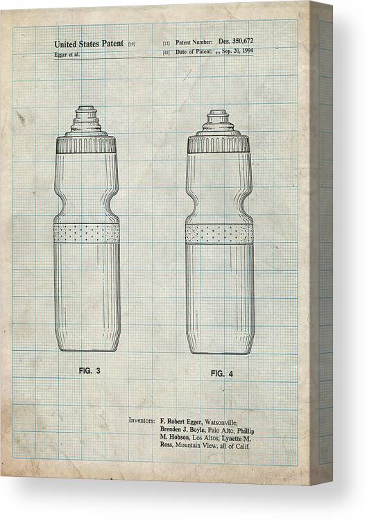 Pp669-antique Grid Parchment Cycling Water Bottle Patent Poster Canvas Print featuring the digital art Pp669-antique Grid Parchment Cycling Water Bottle Patent Poster by Cole Borders