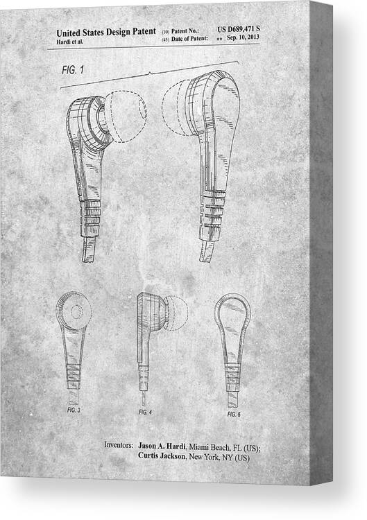 Pp686-slate Ear Buds Patent Poster Canvas Print featuring the digital art Pp686-slate Ear Buds Patent Poster by Cole Borders