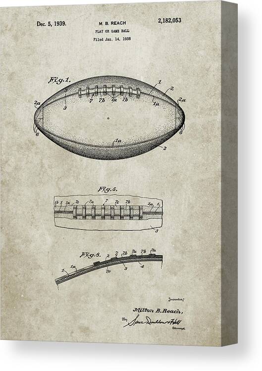 Pp71-sandstone Football Game Ball Patent Canvas Print featuring the digital art Pp71-sandstone Football Game Ball Patent by Cole Borders