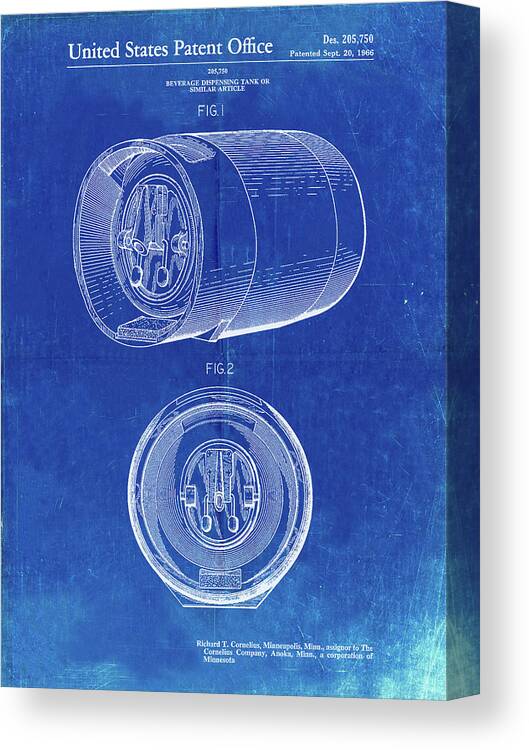 Pp730-faded Blueprint Beer Keg Patent Poster Canvas Print featuring the digital art Pp730-faded Blueprint Beer Keg Patent Poster by Cole Borders