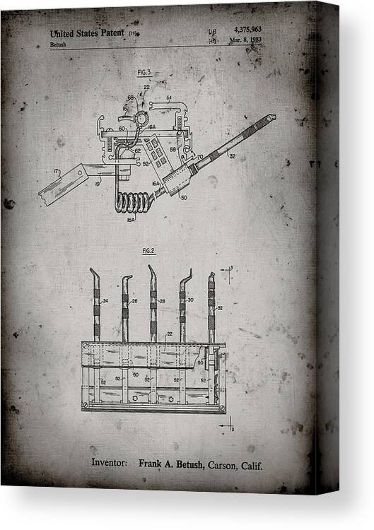 Pp779-faded Grey Dental Tools Patent Poster Canvas Print featuring the digital art Pp779-faded Grey Dental Tools Patent Poster by Cole Borders