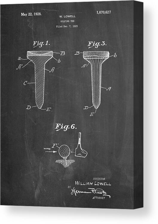 Pp860-chalkboard Golf Tee Patent Poster Canvas Print featuring the digital art Pp860-chalkboard Golf Tee Patent Poster by Cole Borders