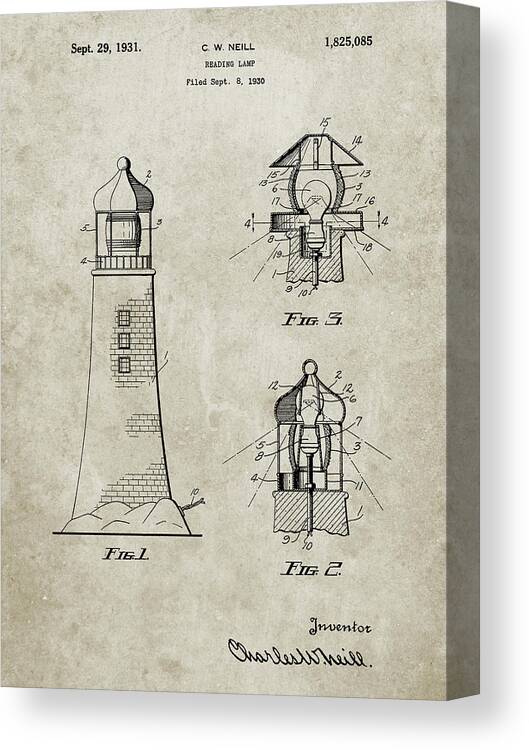 Pp941-sandstone Lighthouse Patent Poster Canvas Print featuring the digital art Pp941-sandstone Lighthouse Patent Poster by Cole Borders