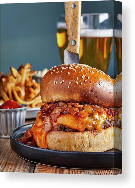 Pub Canvas Print featuring the photograph Pub burger and fries by Cuisine at Home